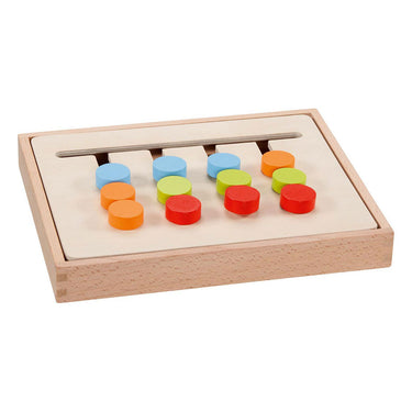 Goki kleurenrangschikspel 22,6x18,2x3cm, met 16 voorbeeldplaatjes, hout en karton, in houten doos, 4+