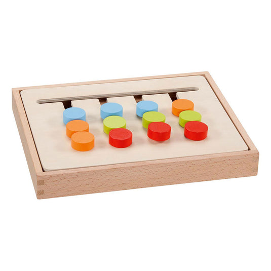 Goki kleurenrangschikspel 22,6x18,2x3cm, met 16 voorbeeldplaatjes, hout en karton, in houten doos, 4+