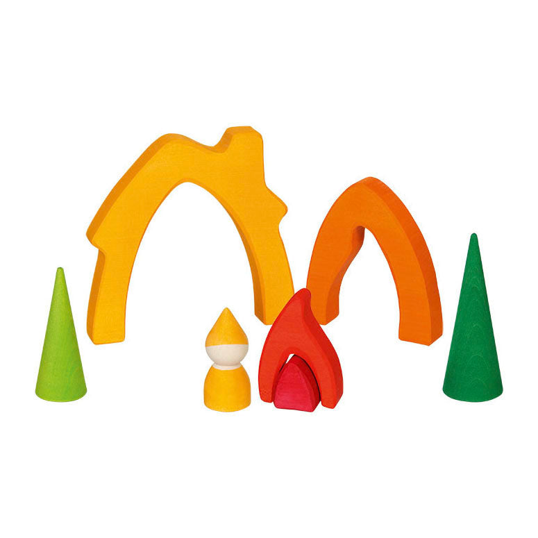 Load image into Gallery viewer, Goki houten dwergenhuisje bouwblokken, 7dlg.
