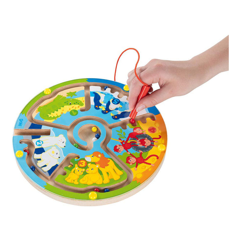 Load image into Gallery viewer, Goki houten magneet doolhof leren tellen in de dierentuin
