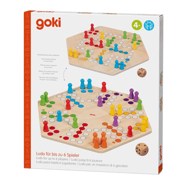 Goki houten ludo spel - klassiek bordspel voor 6 spelers.