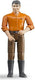 Bruder 60007 man met bruine broek en oranje overhemd
