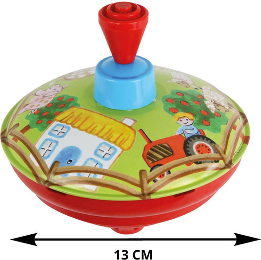 Bromtol van metaal met opdruk van een boerderij 13 cm doorsnee