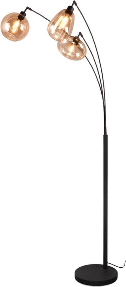 Trio lumina - vloerlamp - zwart mat - excl. 3x e14 10w - amber glas