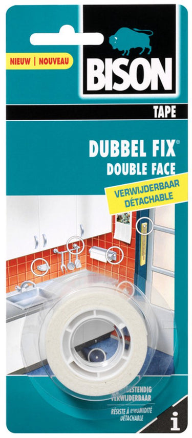 Bison doublefix montagetape verwijderbaar 1,5 meter x 19mm - voor binnen - dubbelzijdige plakband, extra krachtig, alternatief schroeven boren, kan verwijderd worden zonder sporen