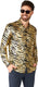 Opposuits shirt - tiger shiner - heren kerst overhemd - carnavalskleding - glimmend shirt - goud - kerst - maat: l