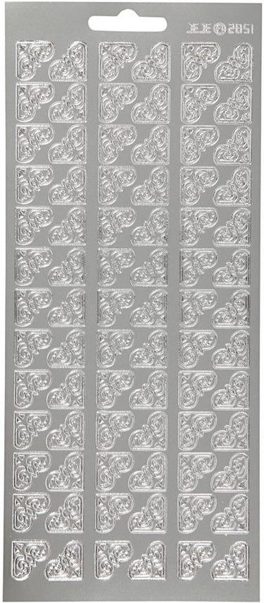 Creativ company stickers zilver - hoeken stickervel - zelfklevende decoratieve stickers - diy kaarten maken scrapbooking versiering - 10x23 cm