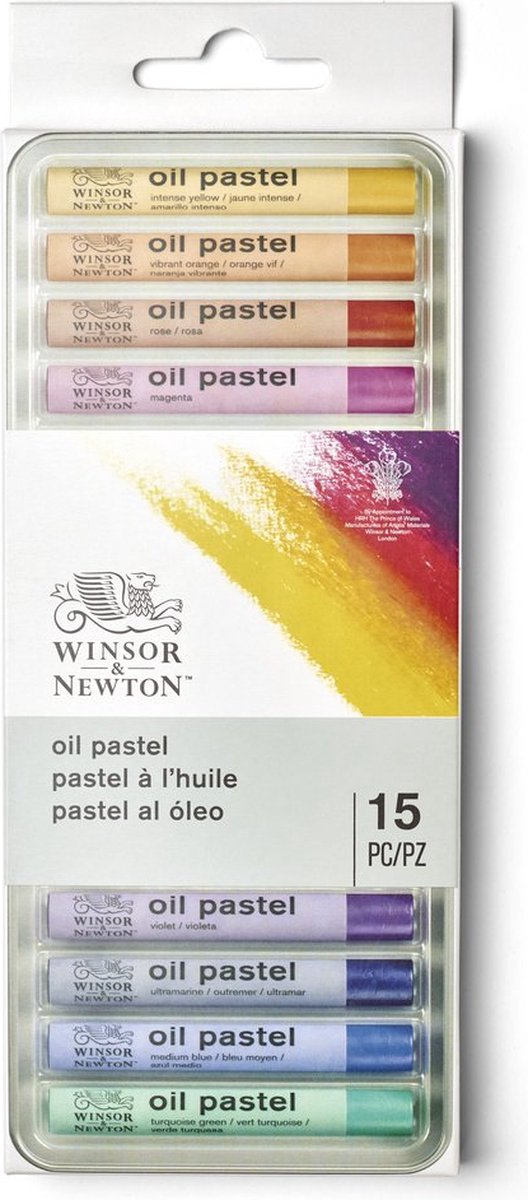 Winsor newton 1890001 oliepastel set – 15 stuks, hooggepigmenteerd, expressieve oliepastels in metalen doos