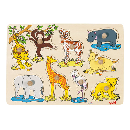 Goki houten noppenpuzzel wilde dieren, 9dlg.