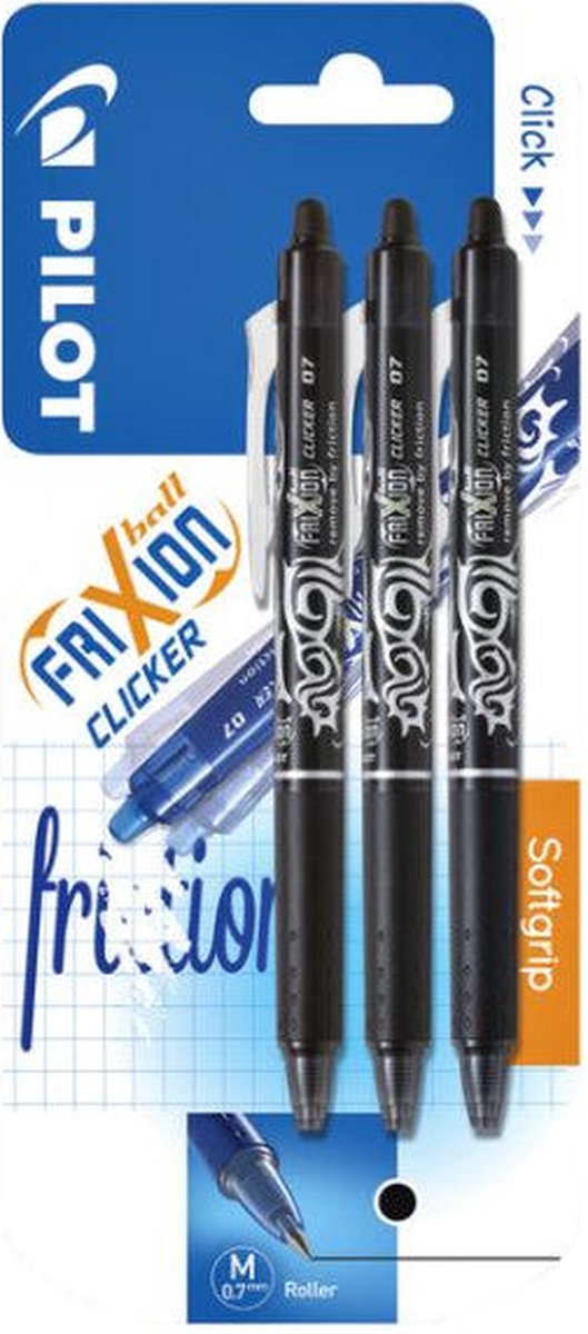 Pilot rollerpen frixion clicker zwart 0.35mm blister à 3 stuks | blister a 3 stuk