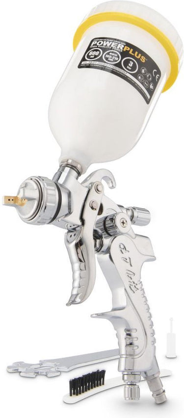 Powerplus powair0109 pneumatisch verfpistool - verfspuit - max. druk: 3bar - 600ml bovenbeker - spuitbreedte 160-210mm - hvlp systeem