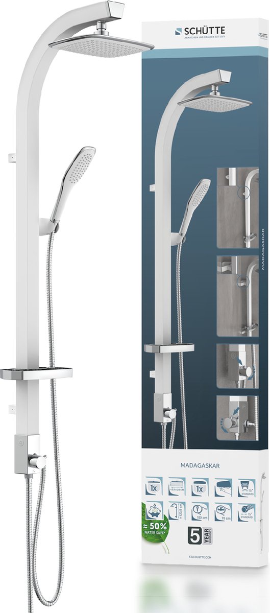 Schütte madagaskar douchesysteem - regendouche - lengte 121 cm - wit chroom