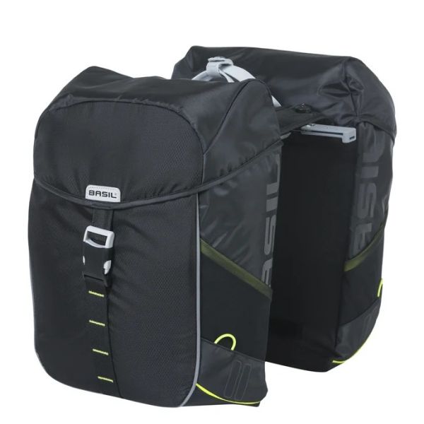 Load image into Gallery viewer, Basil dubbele fietstas miles 34 liter 13 x 26 x 35 cm (2x) - zwart lime
