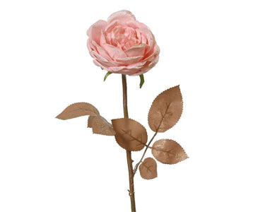 Decoris roos polyester op steel - met glitters roze h57cm