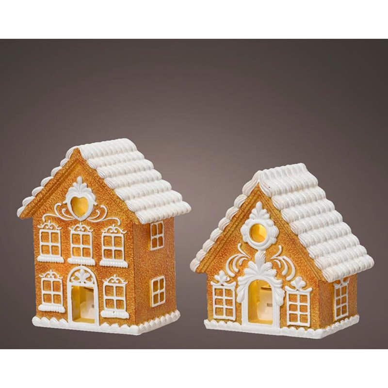 Afbeelding laden in galerijviewer, Decoris beeld huis peperkoek met led verlichting polyresin bruin 8,5x5,5x8,3cm
