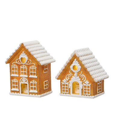 Decoris beeld huis peperkoek met led verlichting polyresin bruin 8,5x5,5x8,3cm