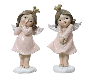 Decoris beeld engel van polyresin roze 5,5x3x10,5cm