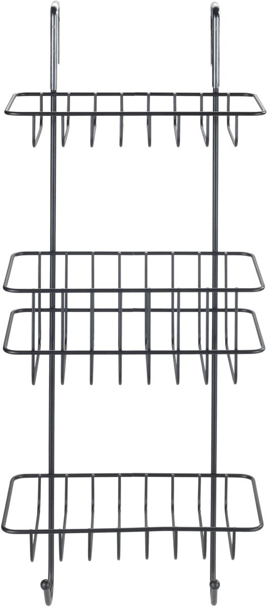 Afbeelding laden in galerijviewer, Wenko doucherek revigo 3-laags zwart staal 19x57cm - zonder boren - doucherekje hangend - douchemand - douchecaddy ophangbaar
