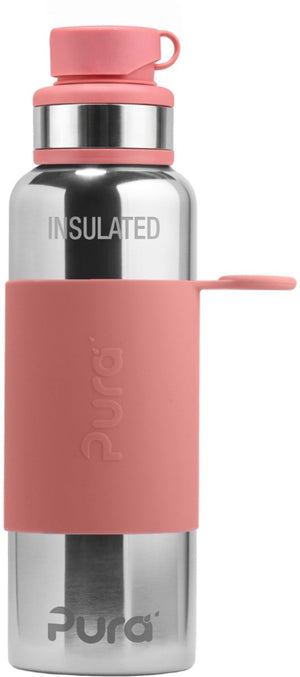 Pura thermos sportfles 650 ml - thermoskan - thermosbeker - plasticvrij - met dubbele wand - inclusief sportdop en sportsleeve - top is verwisselbaar - rose