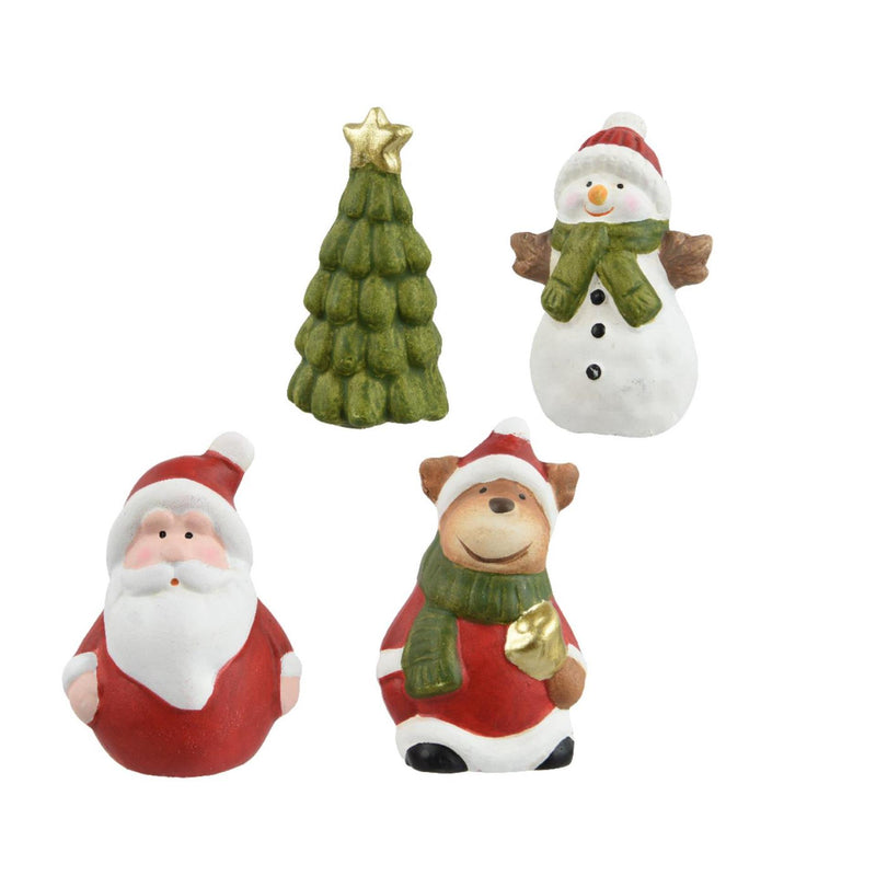 Afbeelding laden in galerijviewer, Decoris kerstfiguur in tasje terracotta 4x3,2x6,5cm 4 assorti

