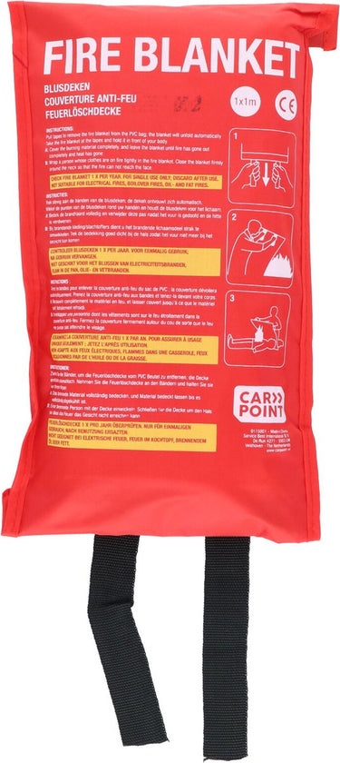 Carpoint blusdeken – voor kleine beginnende brand – voldoet aan de en1869 norm - voor eenmalig gebruik - brandveilig – met opbergtas - afmeting 1x1 meter