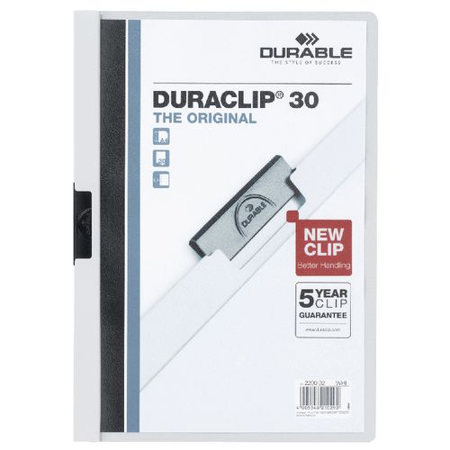 Klemmappen durable duraclip 60 wit a4 30 vel transparente voorkant