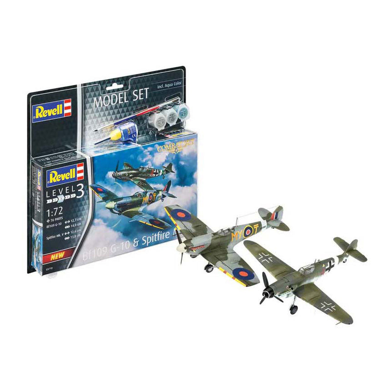 Load image into Gallery viewer, Revell modelbouwpakket - combat set bf109g-10 spitfire mk.v 1:72 - 76dlg. - incl. aqua color basiskleuren verf
