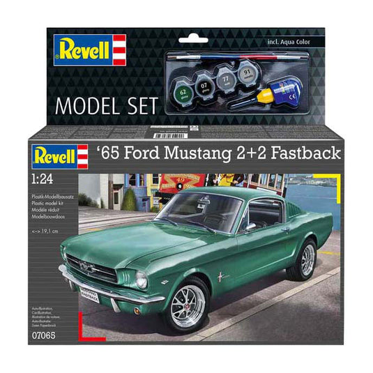 Revell modelbouwpakket - 1965 ford mustang 2+2 fastback 1:24 - 82dlg. - incl. basiskleuren verf