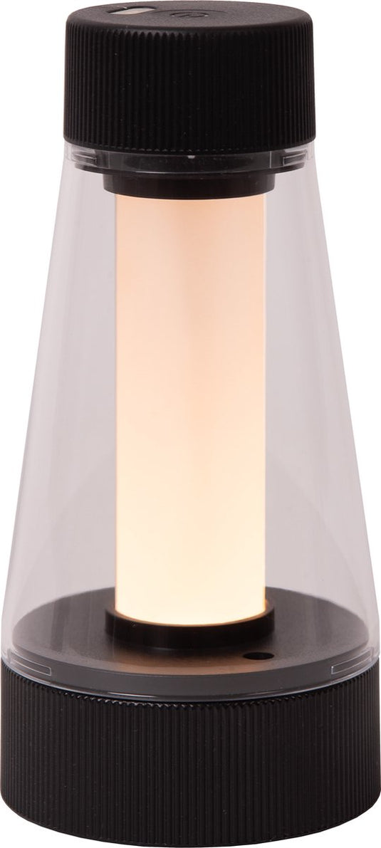 Lucide lorali - oplaadbare tafellamp binnen buiten - accu batterij - ø 7,7 cm - led dimbaar - 1x1,2w 2600k 3000k - ip44 - zwart
