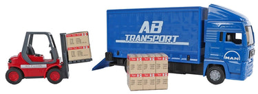 Man kids globe vrachtwagen met vorkheftruck. 17cm