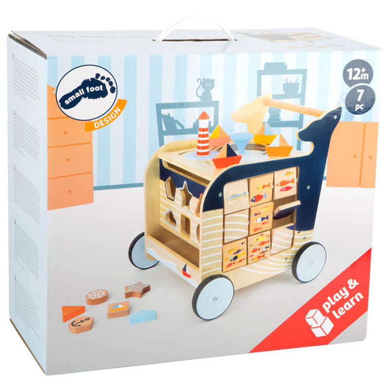 Load image into Gallery viewer, Small foot - houten activiteiten loopwagen walvis
