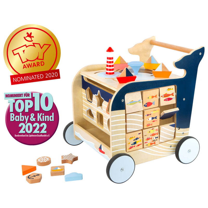 Load image into Gallery viewer, Small foot - houten activiteiten loopwagen walvis
