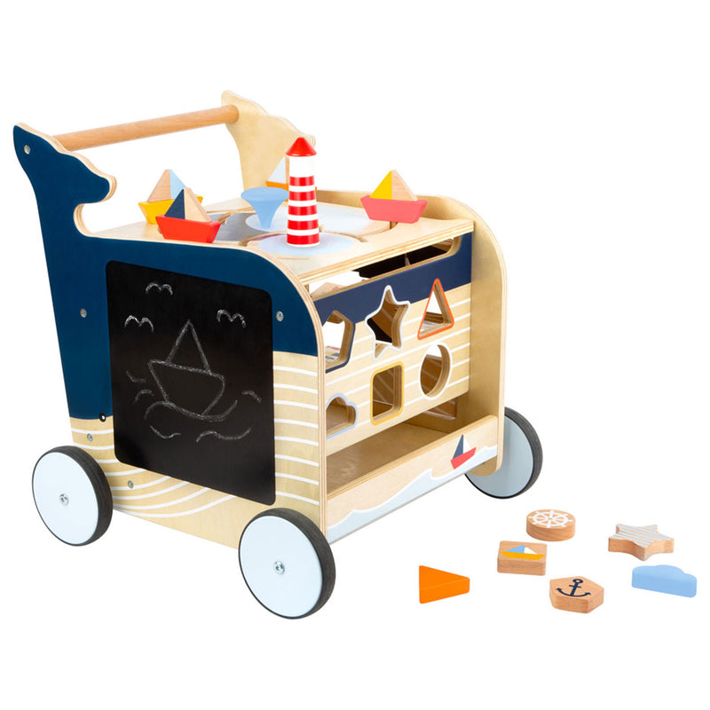 Load image into Gallery viewer, Small foot - houten activiteiten loopwagen walvis
