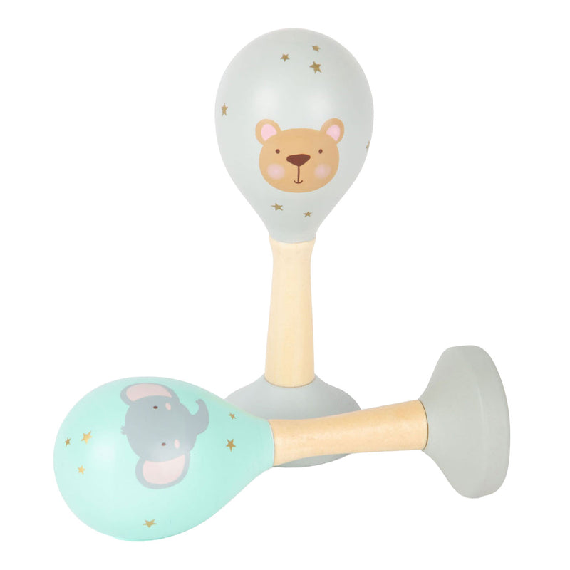 Load image into Gallery viewer, Small foot - houten baby rammelaar maracas dier, set van 2
