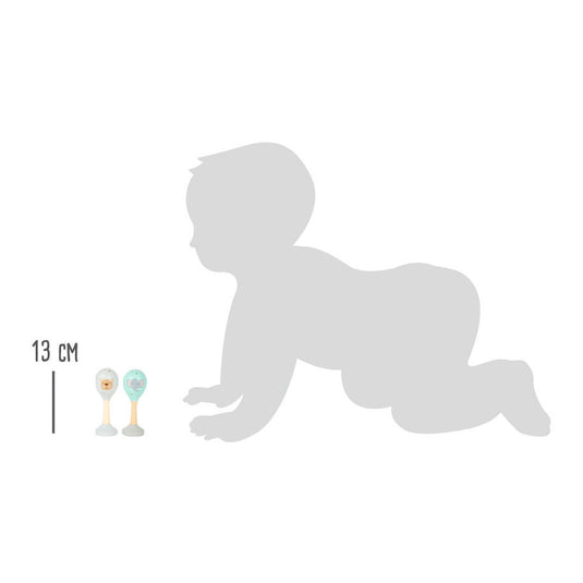 Small foot - houten baby rammelaar maracas dier, set van 2