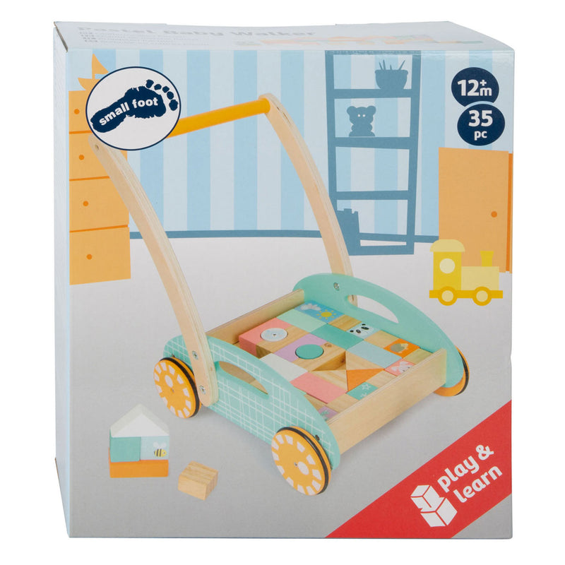 Load image into Gallery viewer, Small foot - houten baby walker loopwagen met blokken pastel, 35dlg.
