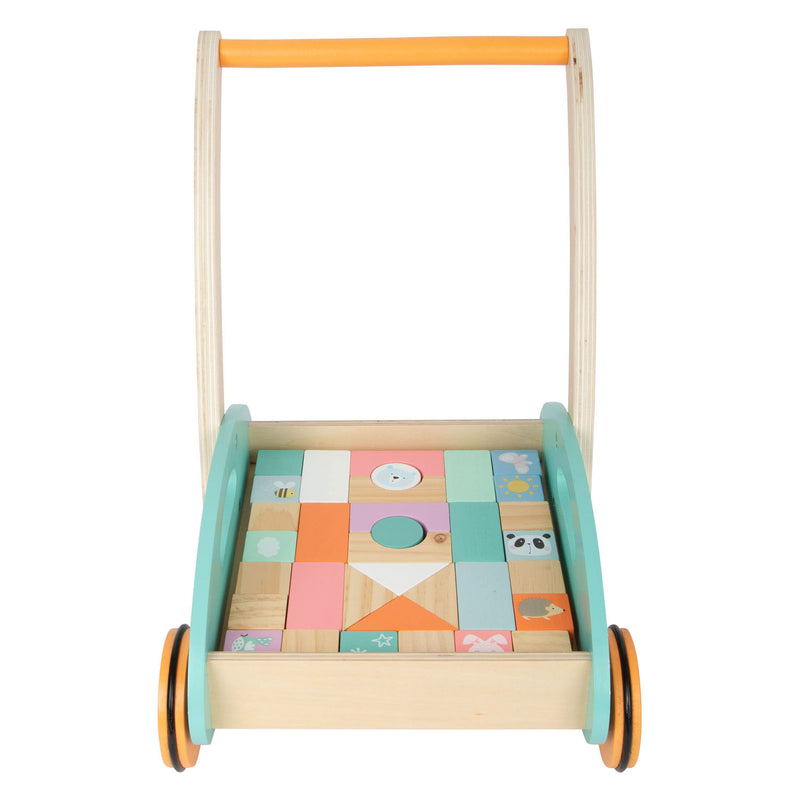 Load image into Gallery viewer, Small foot - houten baby walker loopwagen met blokken pastel, 35dlg.
