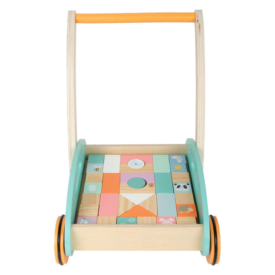Small foot - houten baby walker loopwagen met blokken pastel, 35dlg.