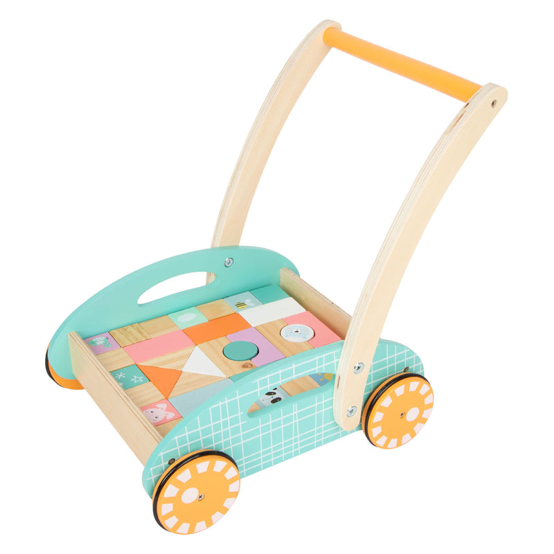 Load image into Gallery viewer, Small foot - houten baby walker loopwagen met blokken pastel, 35dlg.
