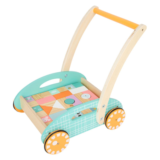 Small foot - houten baby walker loopwagen met blokken pastel, 35dlg.