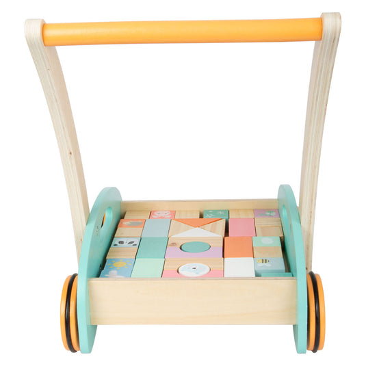 Small foot - houten baby walker loopwagen met blokken pastel, 35dlg.