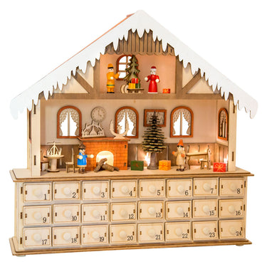 Small foot - houten adventskalender woonkamer met lichtjes