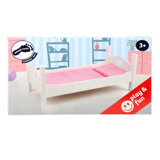 Small foot houten poppenbed met beddengoed 50 cm wit roze