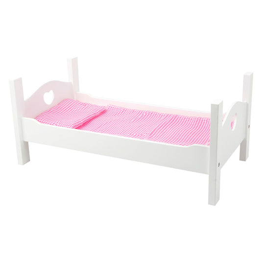 Small foot houten poppenbed met beddengoed 50 cm wit roze