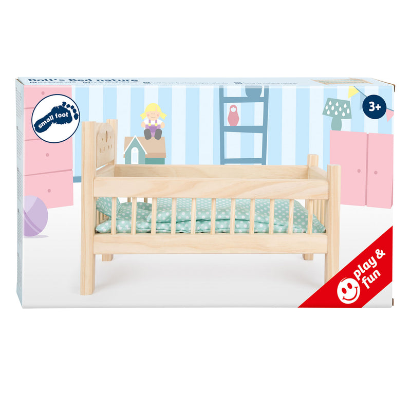 Load image into Gallery viewer, Small foot - houten poppenbed natuurlijk met beddengoed, 4ld

