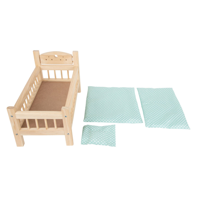Load image into Gallery viewer, Small foot - houten poppenbed natuurlijk met beddengoed, 4ld
