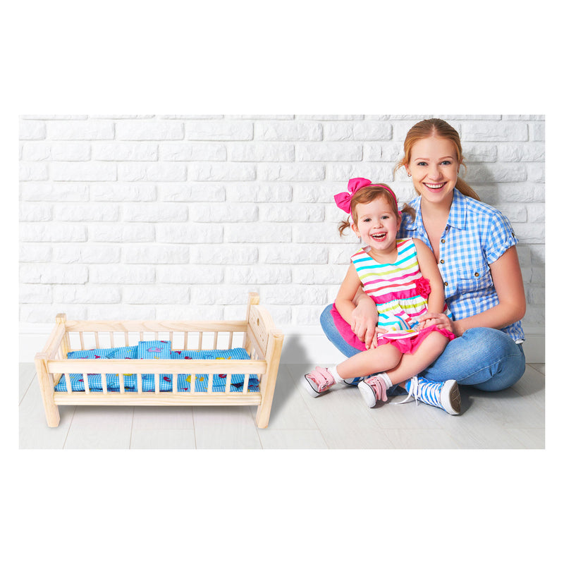 Load image into Gallery viewer, Small foot - houten poppenbed natuurlijk met beddengoed, 4ld
