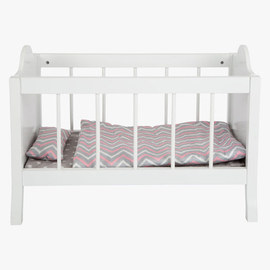 Small foot poppenbed met beddengoed junior 50 x 30 cm hout wit