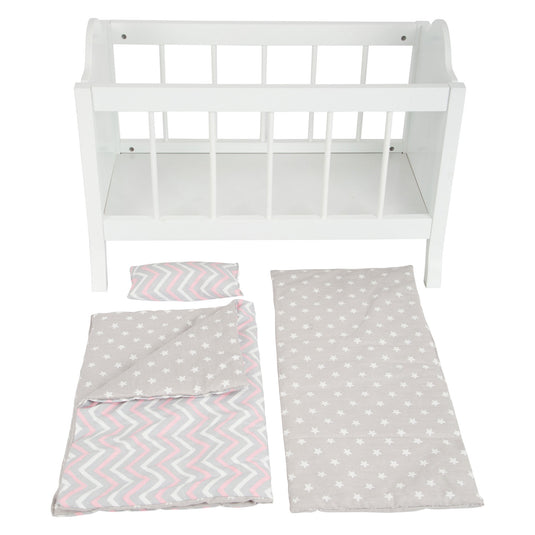 Small foot - houten poppenbed wit met beddengoed strepen, 4dlg.