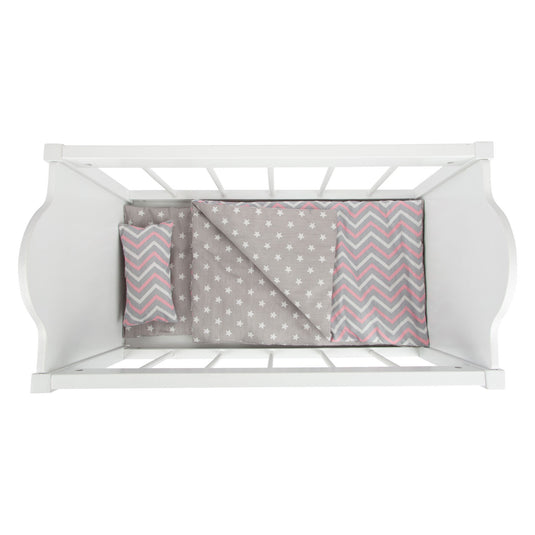 Small foot poppenbed met beddengoed junior 50 x 30 cm hout wit